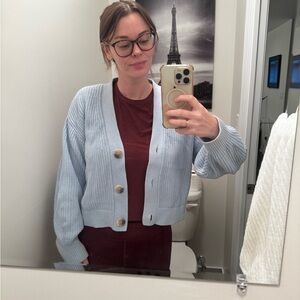 Light Blue Knitted Cardigan Sweater